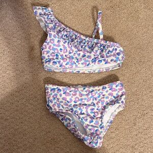 Cat & Jack Kids' One-Shoulder Swim Set - Pink, Purple, Blue Leopard Print